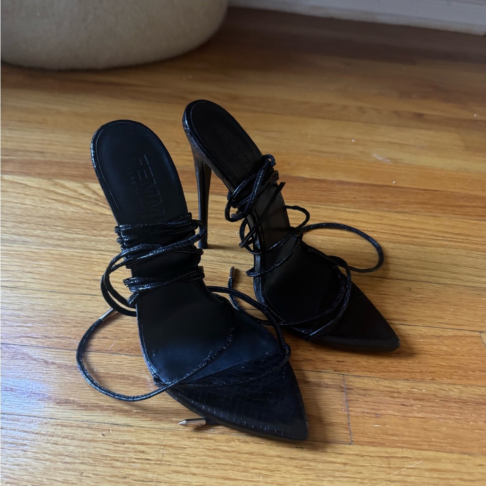 La Femme Black Strappy Heels
